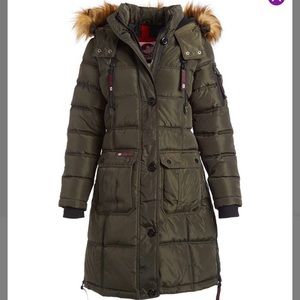 COPY - Olive Faux fur long hooded puffer jacket